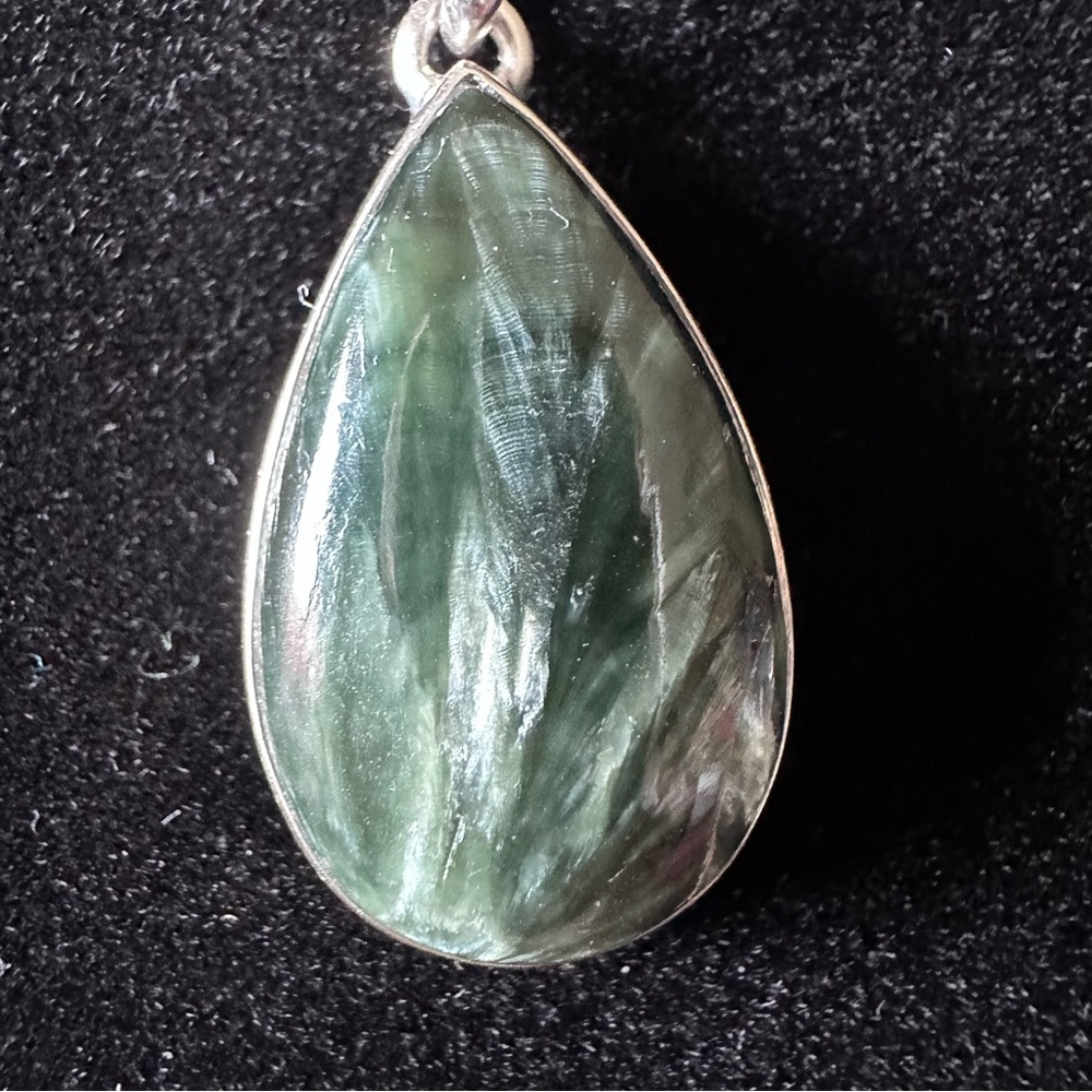 Seraphinite Pendant Angel Wing Natural Gemstone .925 Sterling Silver NEW
